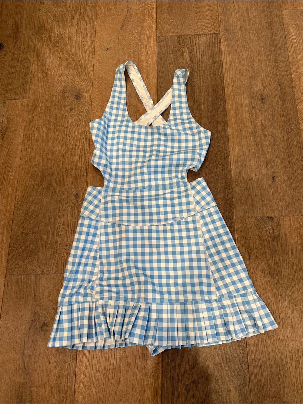 Blue Gingham Mini Dress with Crisscross Back